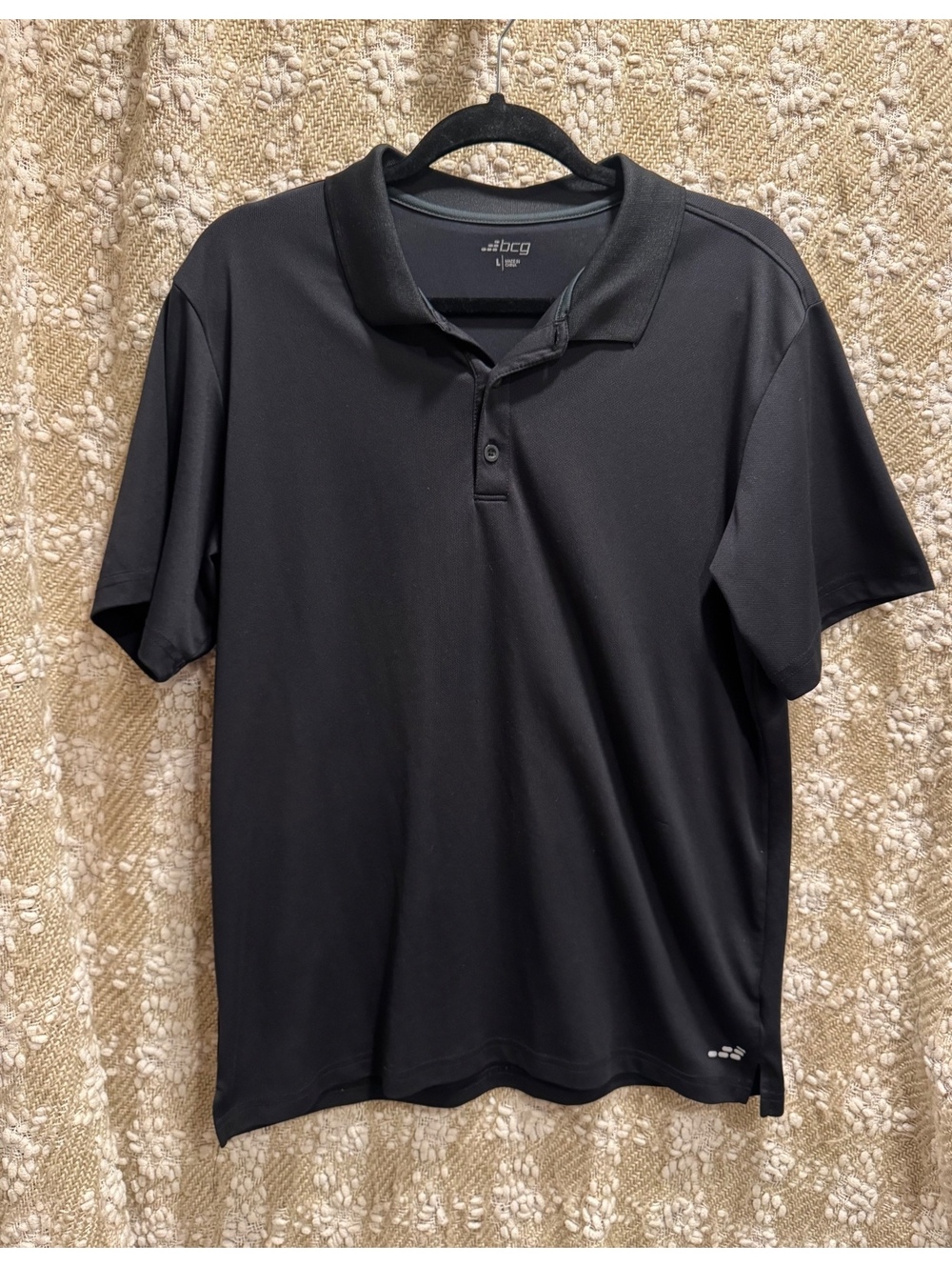 BCG Men's  L Black Solid Collared Short Sleeve Polo Shirt Button